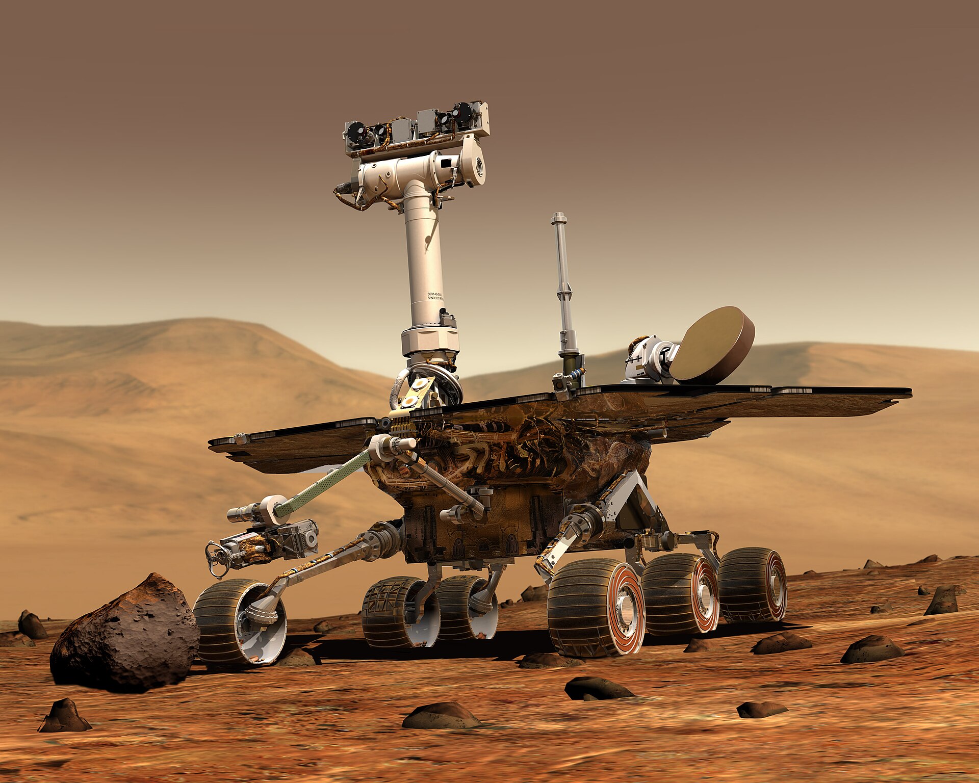 Grote foto van een NASA Marsrover op het Marsoppervlak