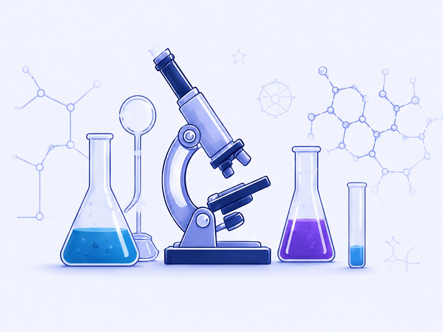 Microscoop, testbuizen en wetenschappelijke symbolen