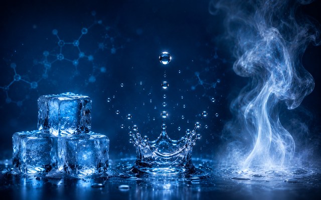 Water als ijs, vloeistof en damp